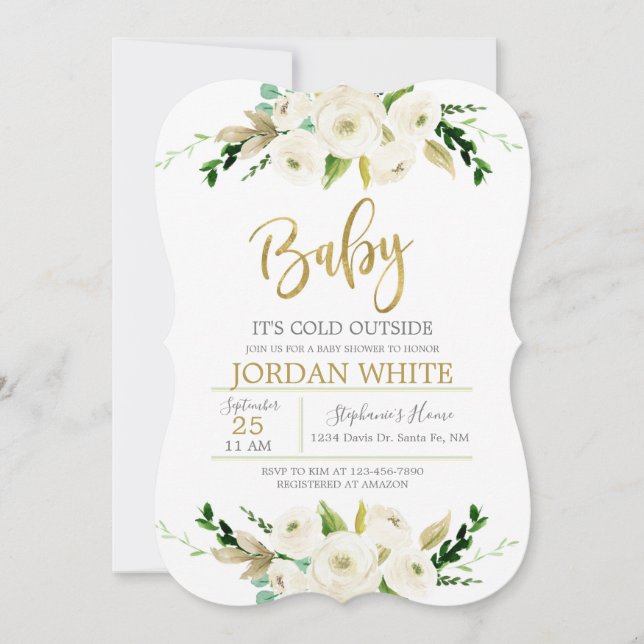 Baby it's cold outside White floral baby shower Invitation (Front)