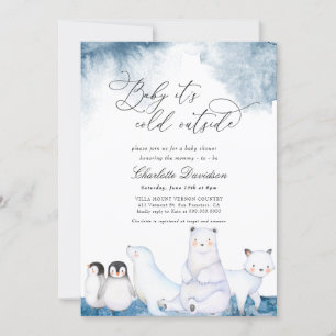 Baby It's Cold Outside Winter Animals Baby Shower Invitation
