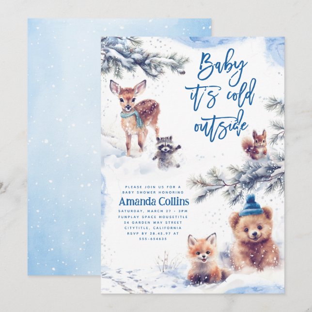 Baby It's Cold Outside Winter Animals Baby Shower Invitation (Front/Back)