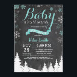 Baby its Cold Outside Winter Aqua Baby Shower Invitation<br><div class="desc">Baby its Cold Outside Winter Baby Shower invitation. Aqua and White Snowflake. Boy or Girl Baby Shower Invitation. Winter Holiday Baby Shower Invite. Chalkboard Background. Woodland Trees Forest Mountain. For further customisation,  please click the "Customise it" button and use our design tool to modify this template.</div>