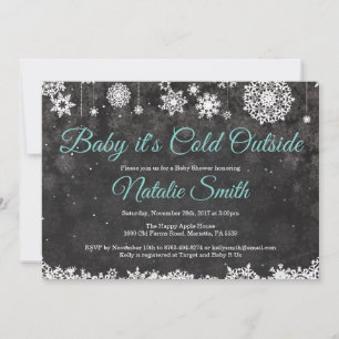 Baby Its Cold Outside Winter Aqua Baby Shower Invitation
