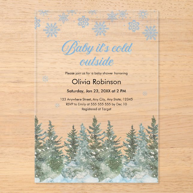 Baby It's Cold Outside Winter Baby Shower Acrylic Invitations (Front)