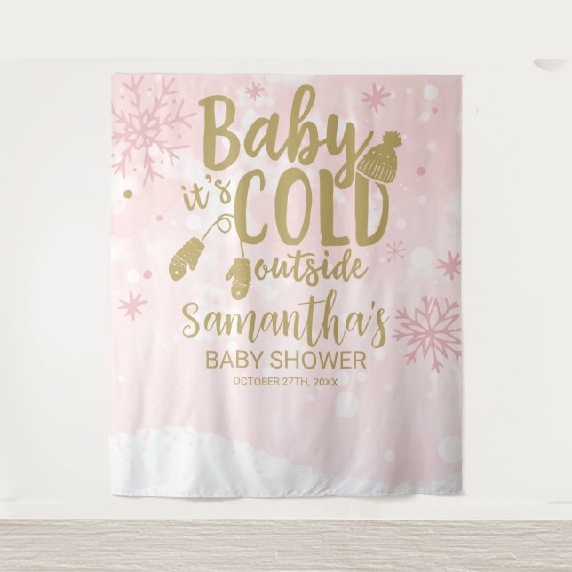 Baby It's Cold Outside Winter Baby Shower Backdrop Tapestry (Front)