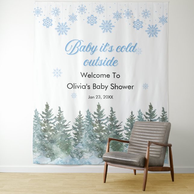 Baby It's Cold Outside Winter Baby Shower Backdrop Tapestry (In Situ)