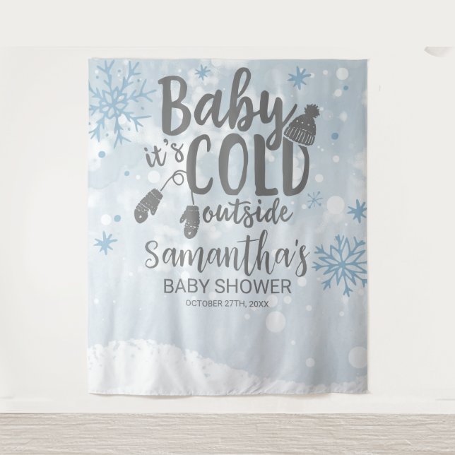 Baby It's Cold Outside Winter Baby Shower Backdrop Tapestry (Front)
