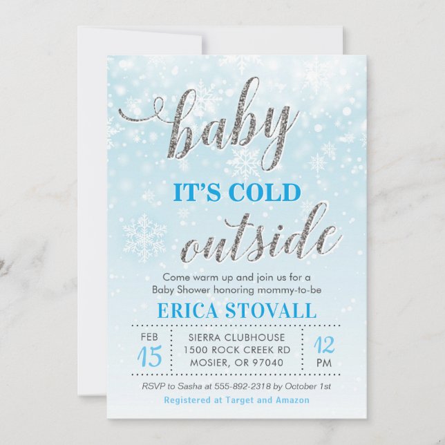 Baby It's Cold Outside Winter Baby Shower Blue Boy Invitation (Front)