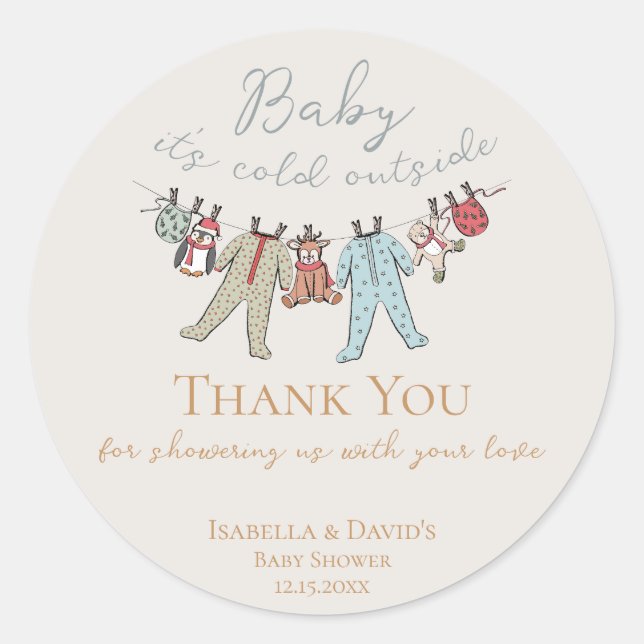 Baby Its Cold Outside Winter Baby Shower Classic Round Sticker (Front)