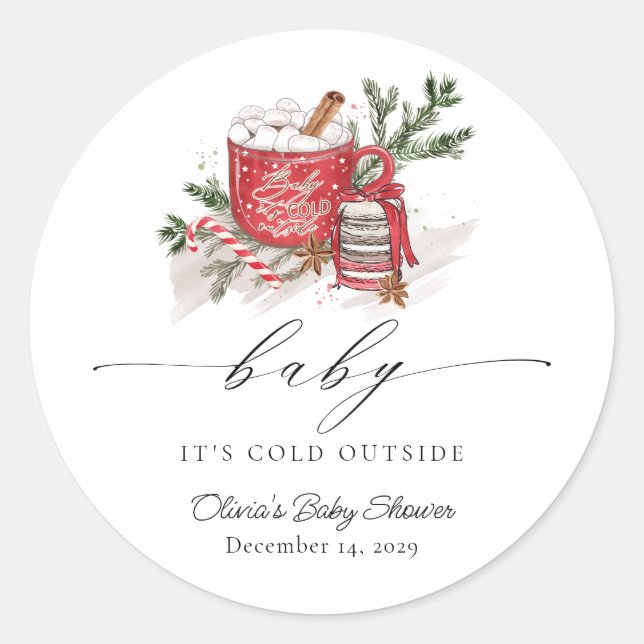 Baby It's Cold Outside Winter Baby Shower Favour  Classic Round Sticker (Front)