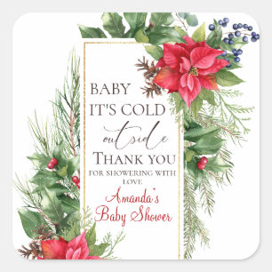 Baby Its Cold Outside Winter Baby Shower Favour Square Sticker
