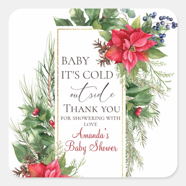 Baby Its Cold Outside Winter Baby Shower Favour Square Sticker (Front)