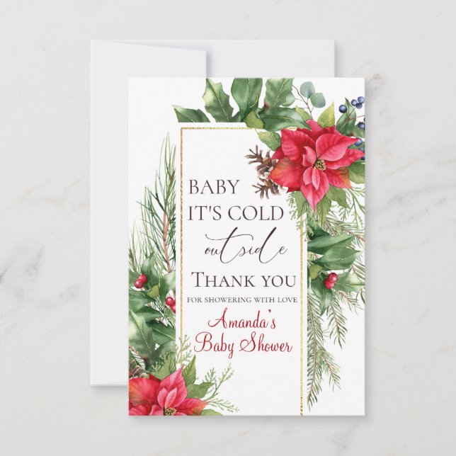 Baby Its Cold Outside Winter Baby Shower Favour Thank You Card (Front)