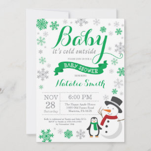Baby Its Cold Outside Winter Baby Shower Green Invitation