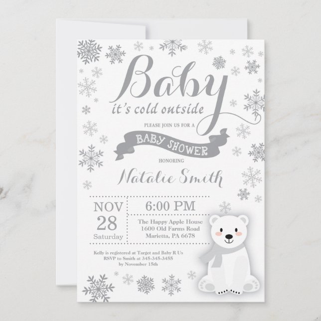 Baby Its Cold Outside Winter Baby Shower Grey Invitation (Front)