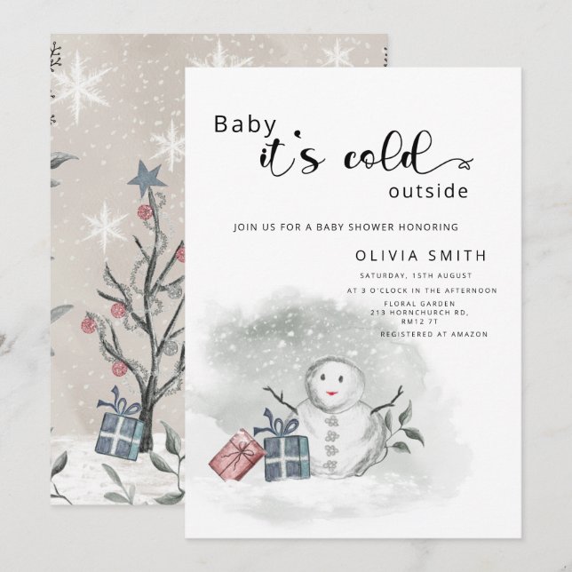 Baby it's cold outside winter baby shower invitati invitation (Front/Back)
