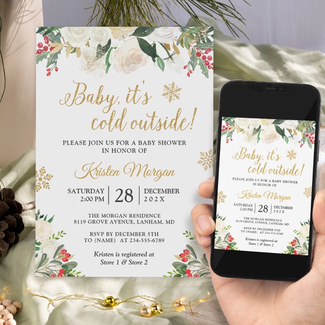 Baby Its Cold Outside Winter Baby Shower Invitation (With digital download, you can share it with your friends and family on social media or via email.)