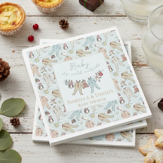 Baby Its Cold Outside Winter Baby Shower Napkin (Cute Baby It's Cold Outside Winter Wonderland Christmas Baby Shower Paper Napkins for Mother to Be.)