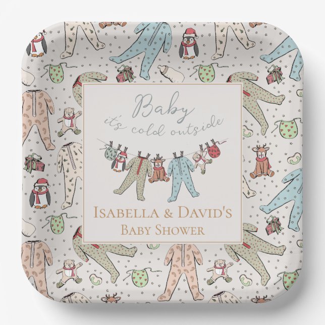 Baby Its Cold Outside Winter Baby Shower Paper Plate (Front)