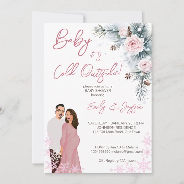 Baby it's cold outside winter baby shower pastel invitation (Front)