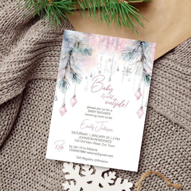 Baby it's cold outside winter baby shower pastel invitation (Baby it's cold outside winter baby shower watercolor pastel pink template invitation download)