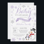 Baby Its Cold Outside Winter Baby Shower Purple Invitation<br><div class="desc">Baby Its Cold Outside Winter Girl Baby Shower Invitation. Girl Baby Shower Invitation. Winter Holiday Baby Shower Invite. Purple and Grey Snowflakes. Snowman and White Background. For further customisation,  please click the "Customise it" button and use our design tool to modify this template.</div>