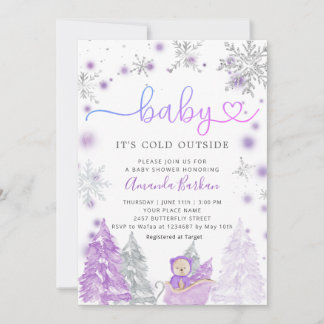 Baby Its Cold Outside Winter Baby Shower Purple Invitation