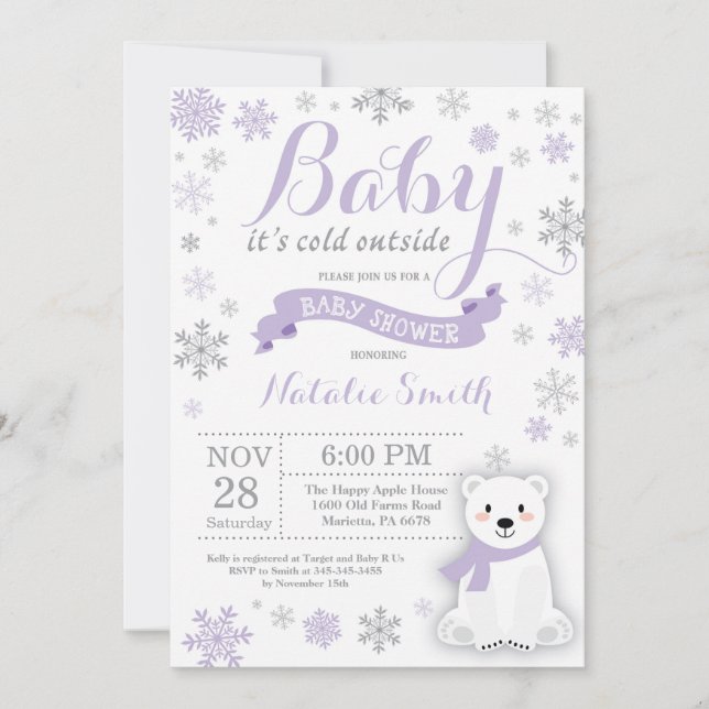 Baby Its Cold Outside Winter Baby Shower Purple Invitation (Front)