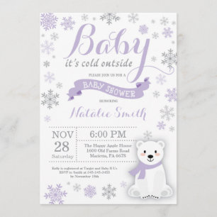 Baby Its Cold Outside Winter Baby Shower Purple Invitation