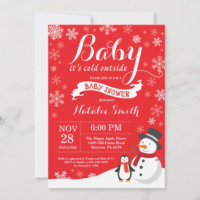 Baby Its Cold Outside Winter Baby Shower Red Invitation (Front)