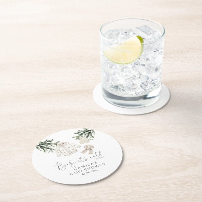 Baby It's Cold Outside Winter Baby Shower  Round Paper Coaster (Insitu)