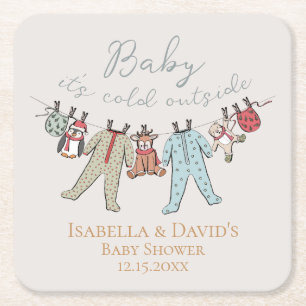 Baby Its Cold Outside Winter Baby Shower Square Paper Coaster