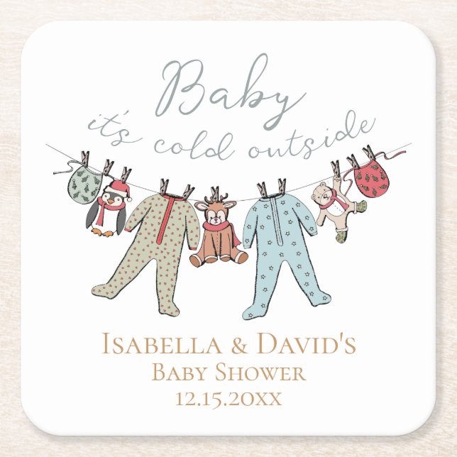 Baby Its Cold Outside Winter Baby Shower Square Paper Coaster (Front)