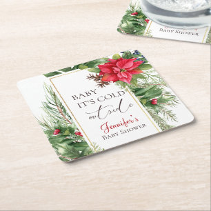 Baby Its Cold Outside Winter Baby Shower Square Paper Coaster