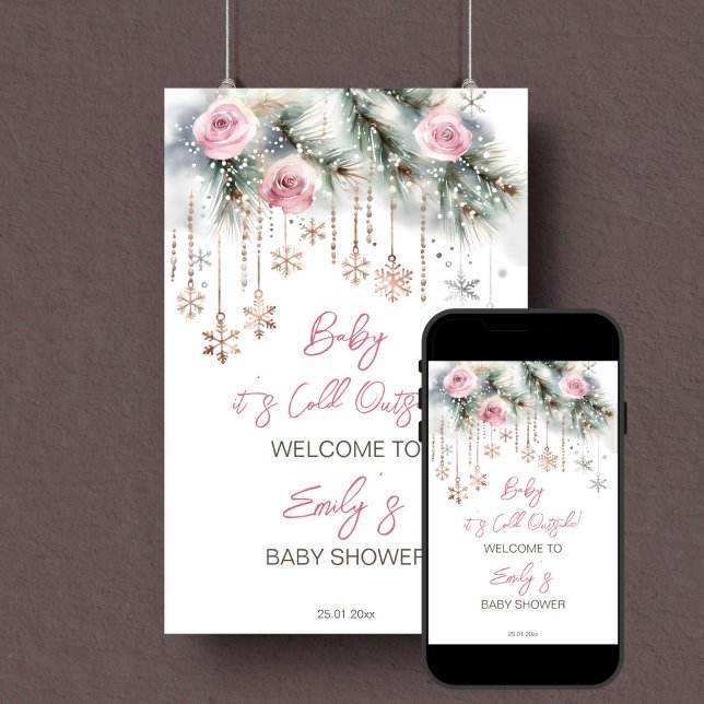 Baby it's cold outside winter baby shower welcome  poster (Baby it's cold outside winter baby shower editable template  welcome sign poster digital download)