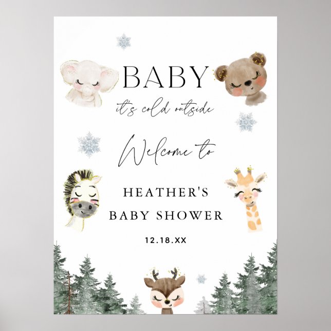 Baby It's Cold Outside Winter Baby Shower Welcome  Poster (Front)