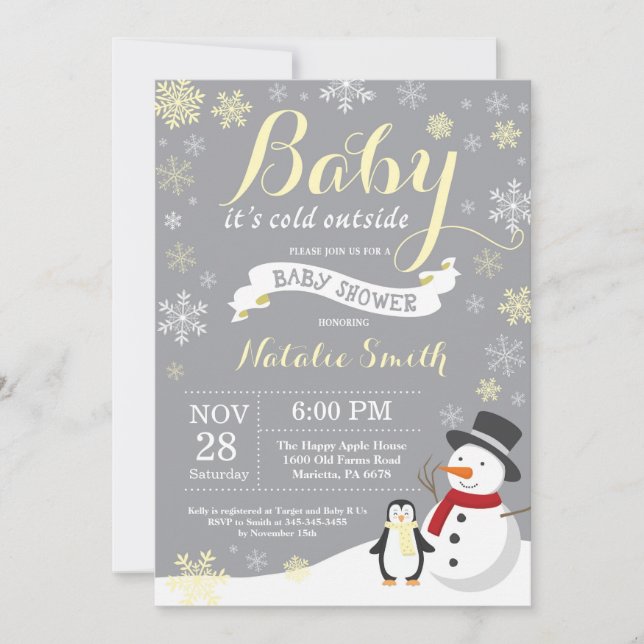 Baby Its Cold Outside Winter Baby Shower Yellow Invitation (Front)