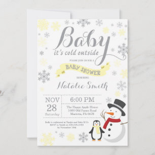 Baby Its Cold Outside Winter Baby Shower Yellow Invitation
