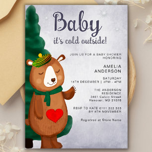 Baby It's Cold Outside Winter Bear Baby Shower  Invitation