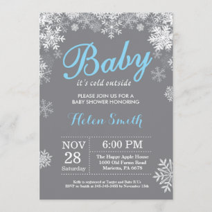 Baby its Cold Outside Winter Blue Boy Baby Shower Invitation