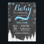 Baby its Cold Outside Winter Blue Boy Baby Shower Invitation<br><div class="desc">Baby its Cold Outside Winter Baby Shower invitation. Blue and White Snowflake. Boy Baby Shower Invitation. Winter Holiday Baby Shower Invite. Chalkboard Background. Woodland Trees Forest Mountain. For further customisation,  please click the "Customise it" button and use our design tool to modify this template.</div>