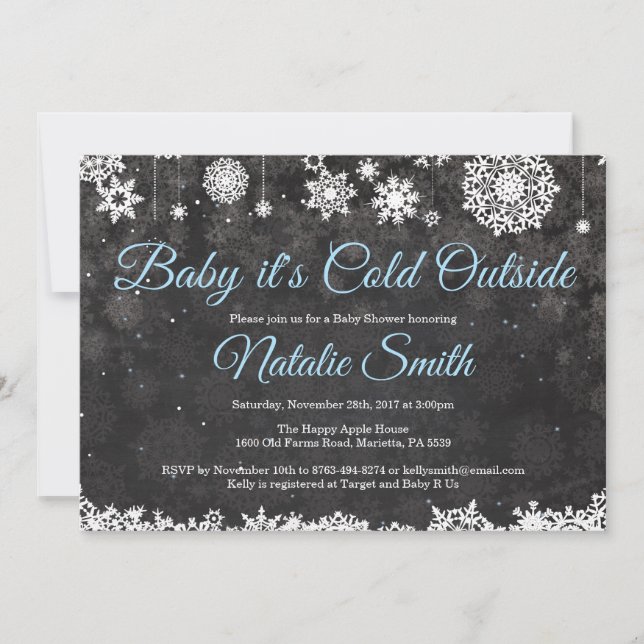 Baby Its Cold Outside Winter Blue Boy Baby Shower Invitation (Front)