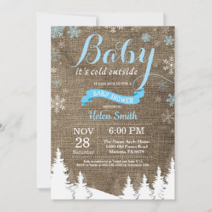 Baby its Cold Outside Winter Blue Boy Baby Shower Invitation