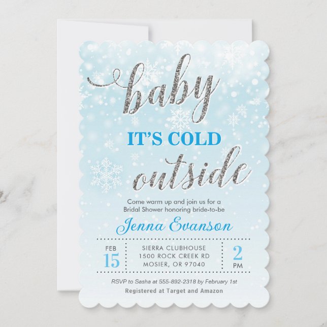 Baby It's Cold Outside Winter Blue Bridal Shower Invitation (Front)