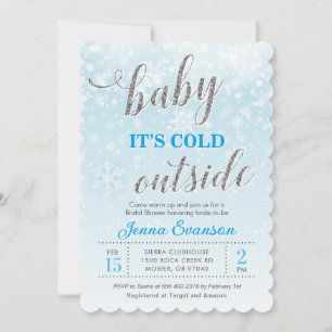 Baby It's Cold Outside Winter Blue Bridal Shower Invitation