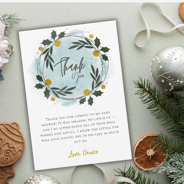 Baby Its Cold Outside Winter Blue Gold Baby Shower Thank You Card (Creator Uploaded)
