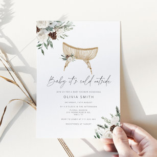 Baby it's cold outside winter boho baby shower invitation