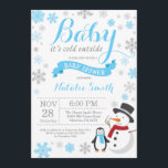 Baby Its Cold Outside Winter Boy Baby Shower Blue Invitation<br><div class="desc">Baby Its Cold Outside Winter Boy Baby Shower Invitation. Boy Baby Shower Invitation. Winter Holiday Baby Shower Invite. Blue and Grey Snowflakes. Snowman and White Background. For further customisation, please click the "Customise it" button and use our design tool to modify this template.</div>