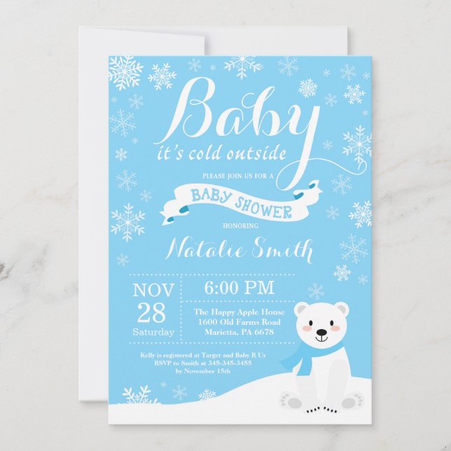 Baby Its Cold Outside Winter Boy Baby Shower Blue Invitation (Front)