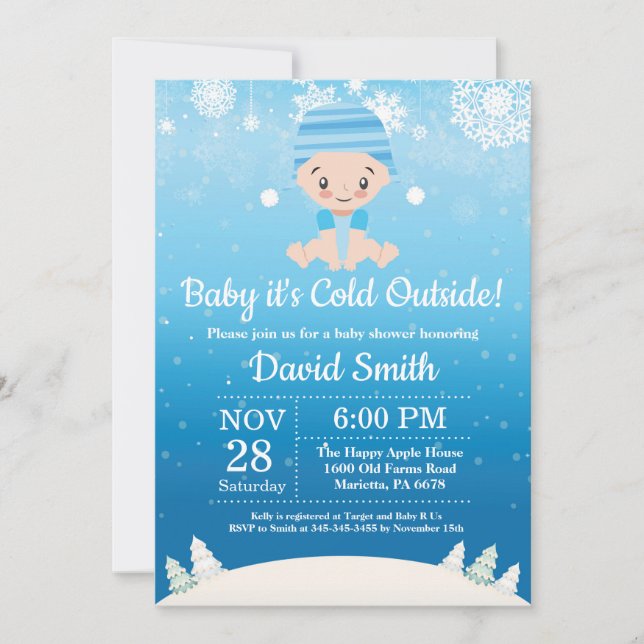 Baby its Cold Outside Winter Boy Baby Shower Invitation (Front)