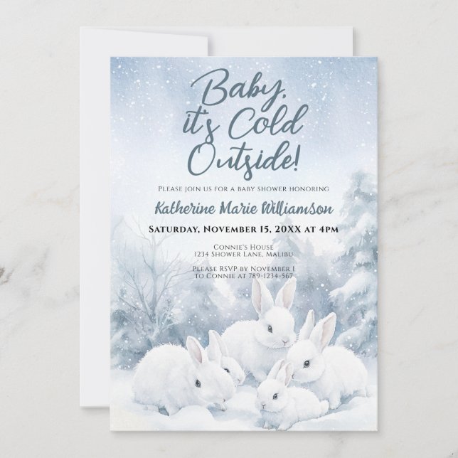 Baby Its Cold Outside Winter Bunnies Baby Shower Invitation (Front)