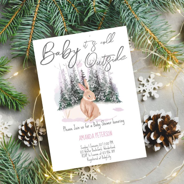 Baby It's Cold Outside winter bunny baby shower  Invitation (Baby It's Cold Outside winter bunny baby shower editable template Invitation digital download)